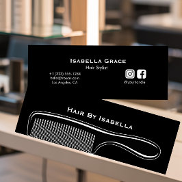 Cartão De Visita Mini Hair stylist comb modern black hair salon branding