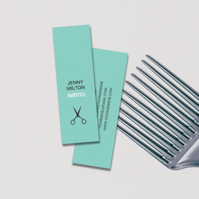 Cartão De Visita Mini Hairstylist legal com tesoura azul preta (Criador carregado)