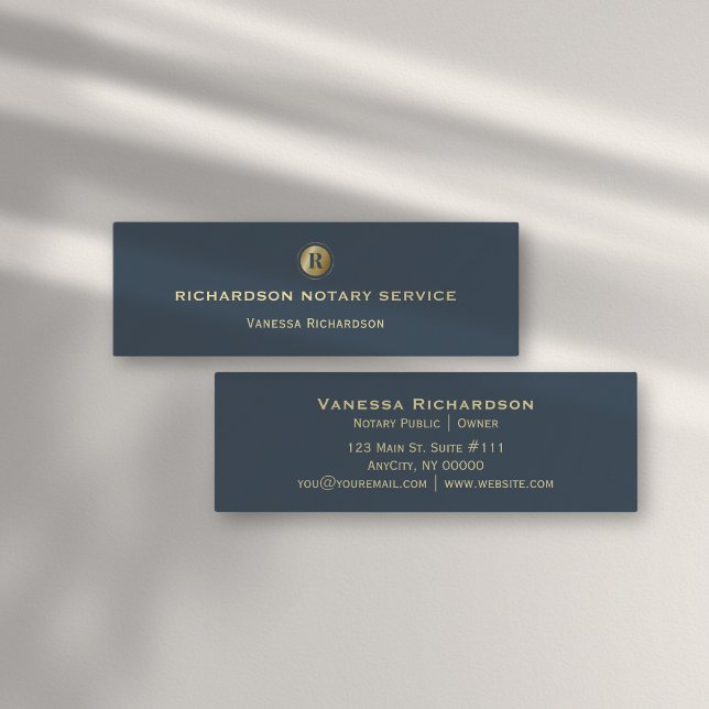 Cartão De Visita Mini Ícone Monograma Azul e Dourado Verdadeiro Notório  (Criador carregado)