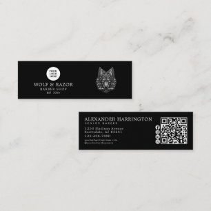 Cartão De Visita Mini Ícones Sociais Código Qr Logotipo Lobo Prata Barbe