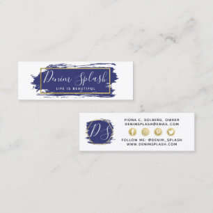 Cartão De Visita Mini Influenciador Social Azul Marinho e Dourado Traço 