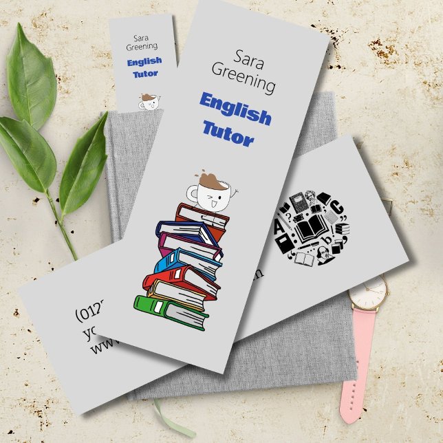 Cartão De Visita Mini Inglês Tutor bookmark mark mark mark book mark pro (Criador carregado)