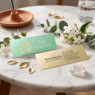 Cartão De Visita Mini Instrutor de Meditação Lótus Yoga Dourada Verde