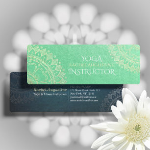 Cartão De Visita Mini Instrutor de Meditação Yoga Green Gold Foil Mandal