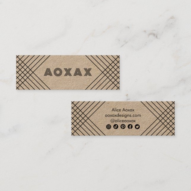 Cartão De Visita Mini KRAFT de Gráfico Único Abstrato de Linhas Minimali (Frente/Verso)