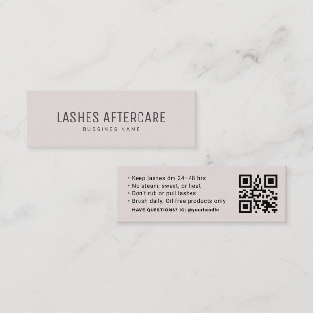Cartão De Visita Mini Lash Aftercare Instruction Card with QR Code  (Frente/Verso)