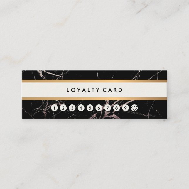 Cartão De Visita Mini Lealdade Dourado de mármore preta moderna (Frente)