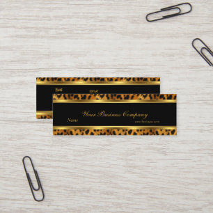 Cartão De Visita Mini Leopardo Dourado Listra Preta Elegante Chique Skin