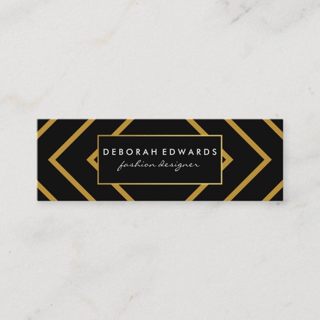 Cartão De Visita Mini Linhas Geométricas Douradas Elegantes com Preto (Frente)