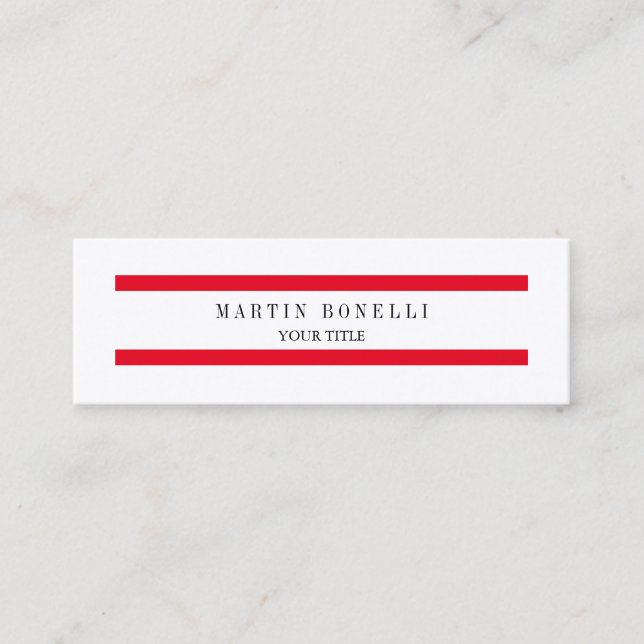 Cartão De Visita Mini Linhas Vermelhas Finas Simples e Simples (Frente)