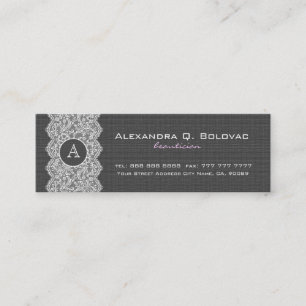 Cartão De Visita Mini Linho & laço pretos & brancos do vintage