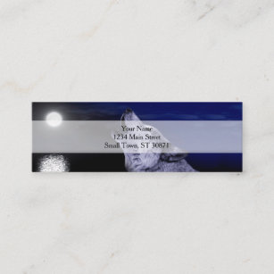 Cartão De Visita Mini Lobo uivando na lua no mar