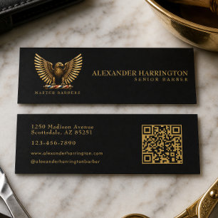 Cartão De Visita Mini Logo da Barbearia Luxury Golden Eagle Hair Stylist