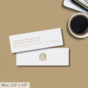 Cartão De Visita Mini Logotipo Dourado branco simples
