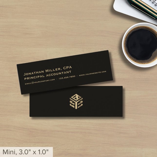 Cartão De Visita Mini Logotipo personalizado preto simples (Criador carregado)