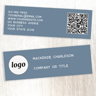 Cartão De Visita Mini Logotipo simples e Cinza azul empoeirada do código