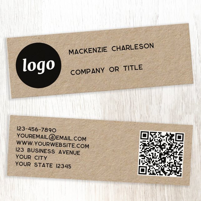 Cartão De Visita Mini Logotipo simples e código QR Kraft (Logo QR code and text custom kraft mini business card)