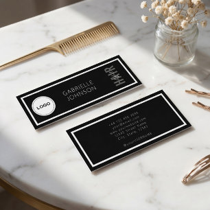 Cartão De Visita Mini Logotipo Simples Moderno Preto Branco Estilista de
