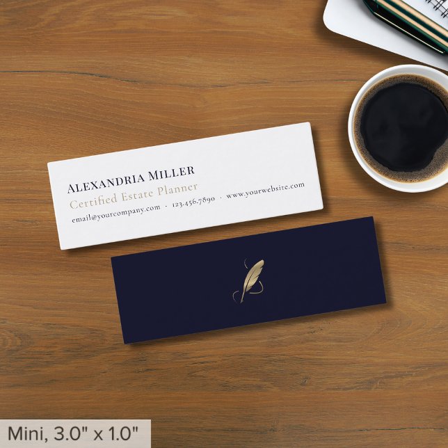 Cartão De Visita Mini Logotipo Slim Quill Simples (Criador carregado)
