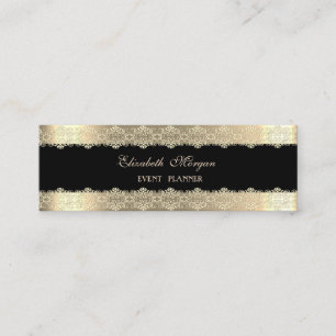 Cartão De Visita Mini Luxo Elegante Moderno, Preto, Dourado Listrado, Re