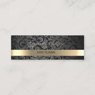 Cartão De Visita Mini Luxo Sofisticado Elegante, Damasco, Dourado Falso