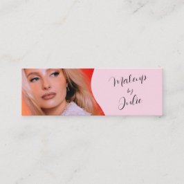 Cartão De Visita Mini Maquiagem de Foto com Letra Preta e Rosa Claro