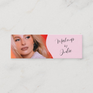 Cartão De Visita Mini Maquiagem de Foto com Letra Preta e Rosa Claro