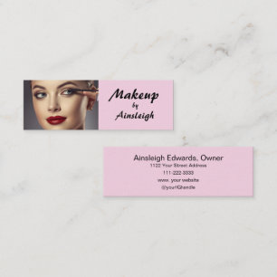 Cartão De Visita Mini Maquiagem Fotográfica com Letra Preta e Rosa Bege