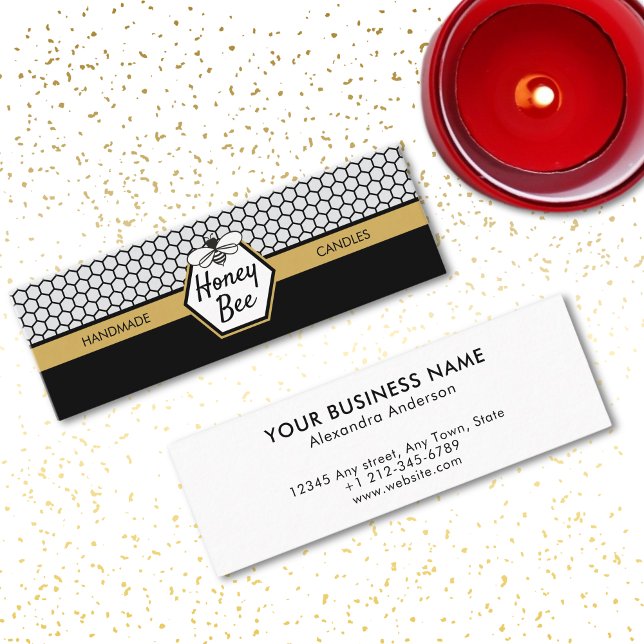 Cartão De Visita Mini Mel Moderno de Abelhas Candle Honeycomb (Elegant Honey Bee Apiary Honeycomb Black Yellow Mini Business Card)
