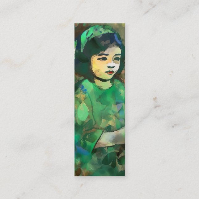 Cartão De Visita Mini Menina no Livro de Vestido Verde (Frente)