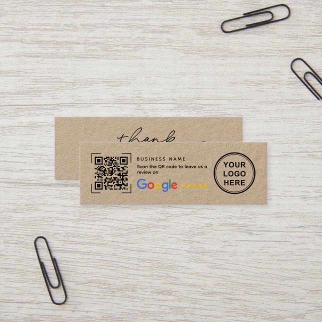 Cartão De Visita Mini Mini Kraft Paper Google Review Thank You  (Frente/Verso In Situ)