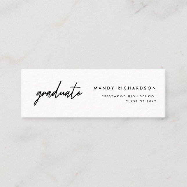 Cartão De Visita Mini Minimal Black & White Graduation Name Card Insert (Frente)
