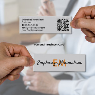 Cartão De Visita Mini Minimalista Simples Laranja Iniciais Cinza