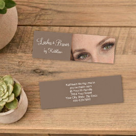 Cartão De Visita Mini Mocha Cream Script Photo Lashes and Brows