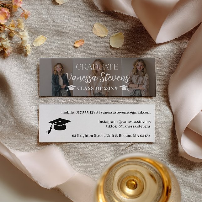 Cartão De Visita Mini Modern Casual  Simple3 photos name card graduation (Modern Casual Simple3 photos name card graduation)