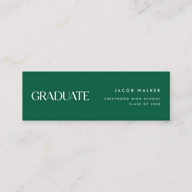 Cartão De Visita Mini Modern Dark Green Striped Graduation Name Card (Frente)