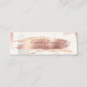 Cartão De Visita Mini Moderno Elegante, Dourado Rosa, Pincelada de Aquar