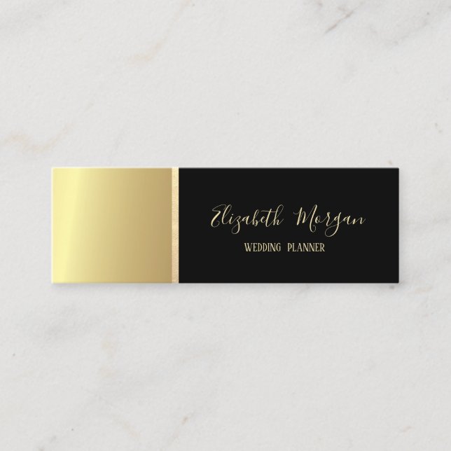 Cartão De Visita Mini Moderno Elegante Simples, Dourada Faixa,Preta,Mini (Frente)