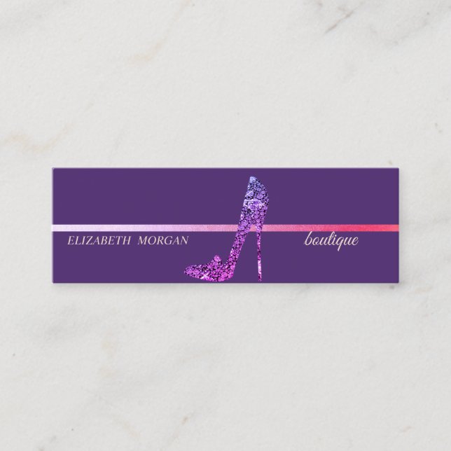 Cartão De Visita Mini Moderno Elegante, Violeta Diamantes Altos Saltos (Frente)
