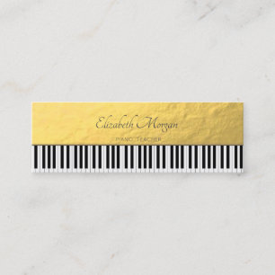 Cartão De Visita Mini Moderno, Ouro, Teclas de Piano, Professor de Músic