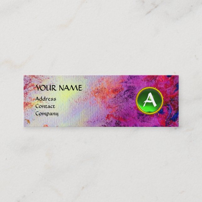 Cartão De Visita Mini MON MONOGRAM verde-roxo brilhante Fúcsia (Frente)