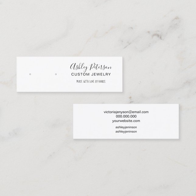 Cartão De Visita Mini Monitor de brinco de joias preto-e-preto minimalis (Frente/Verso)