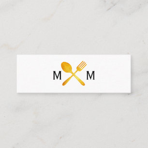 Cartão De Visita Mini Monograma Luxe dourado dos utensílios da comida