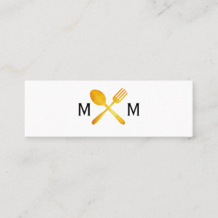 Cartão De Visita Mini Monograma Luxe Dourado dos utensílios da comida