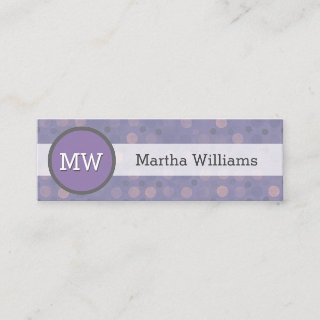 Cartão De Visita Mini Monograma roxo do teste padrão de bolinhas do (Frente)