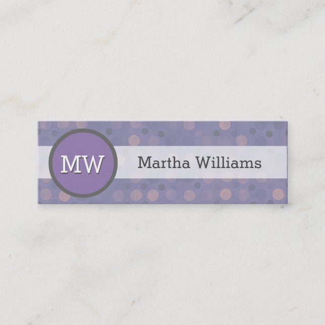 Cartão De Visita Mini Monograma roxo do teste padrão de bolinhas do (Frente)