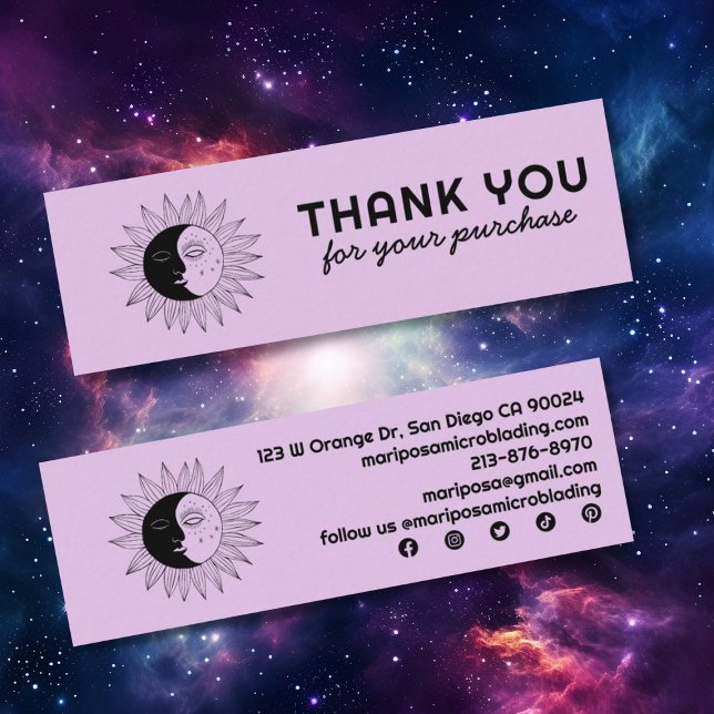 Cartão De Visita Mini Moon & Sun Elegant Customer Order Obrigado Chic (Order thank you! Custom mini business cards with a sun & moon design. Edit the social media icons. )