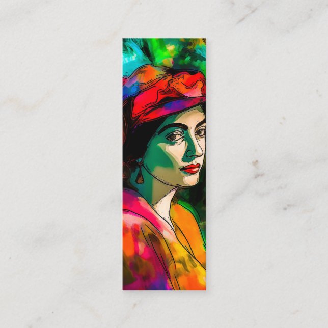 Cartão De Visita Mini Mulher no Red Hat Bookmark (Frente)