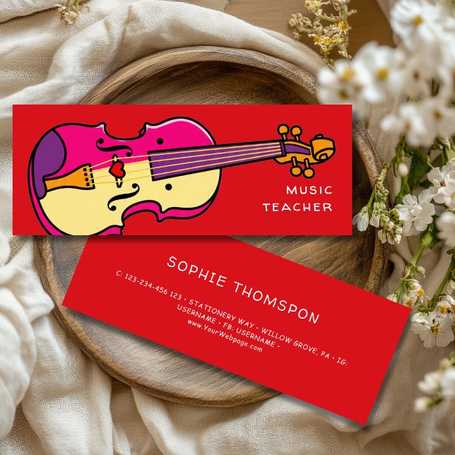 Cartão De Visita Mini Music teacher violin private lessons (Criador carregado)