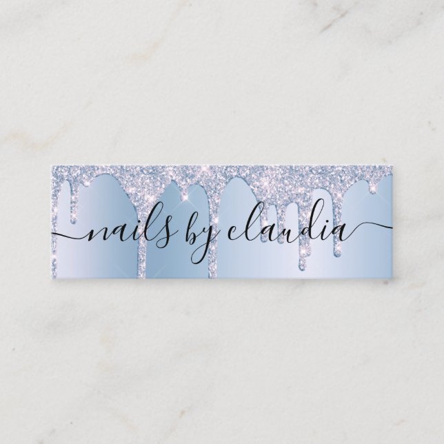 Cartão De Visita Mini na moda azul eslegante gotas unhas (Frente)